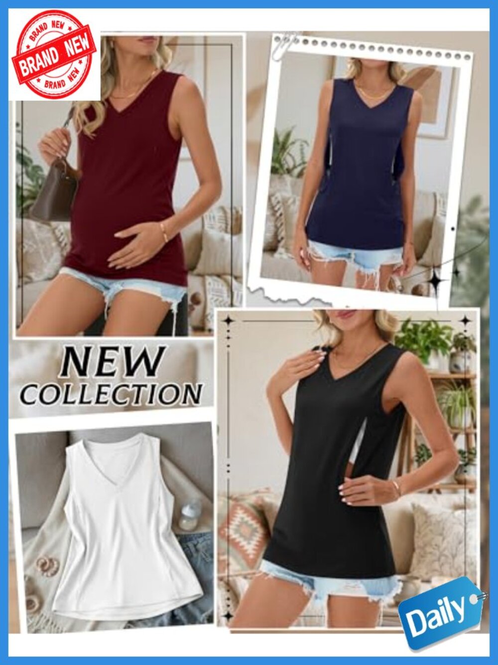 Women's Nursing Tank Tops 4 Pack, Breastfeeding Shirts with Hidden Zipper, - Picture 5 of 6